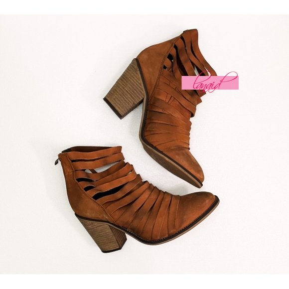 NEW Free People Hybrid Heel Boots Terracotta Tan Destroyed Leather Ankle Booties - Picture 6 of 12